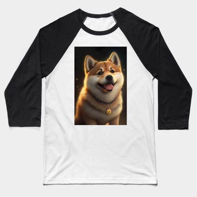 Happy Shiba Inu Dog Baseball T-Shirt by KoolArtDistrict